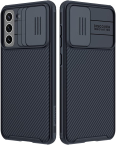 Луксозен твърд гръб със силиконова рамка Nillkin Cam Shield Pro за Samsung Galaxy S21 FE G990B черен 